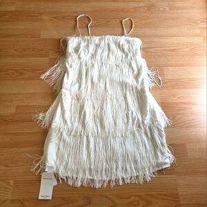 Abercrombie & Fitch White Fringe Slip Dress